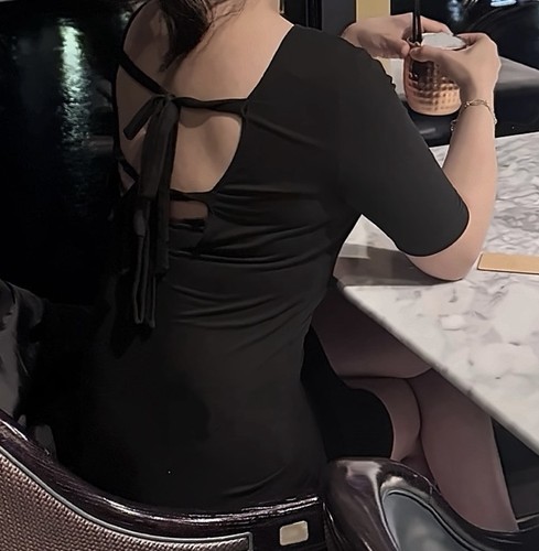 Black open back dress - black,